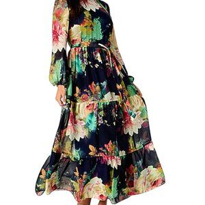Melonie T Womens Long Sleeve Floral Maxi Dress Size 14